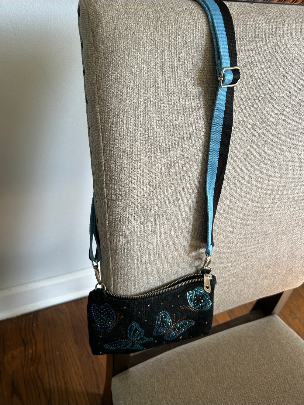 Brighton Black Denim Crossbody with Teal Butterfly Accents NWOT - Picture 10 of 10